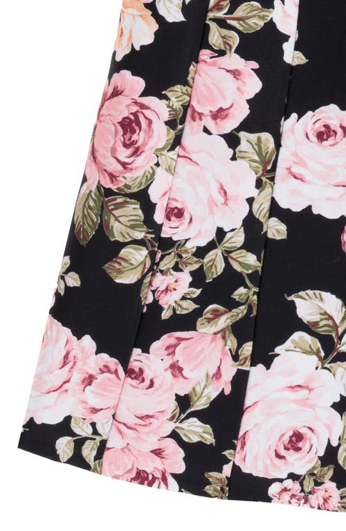 Rare Editions Kids' Floral Bow Paneled Mikado Fit & Flare Dress In Black