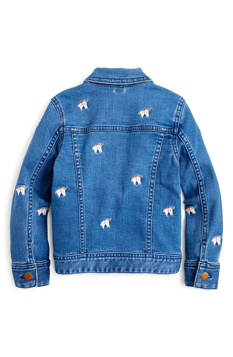 crewcuts by J.Crew Embroidered Unicorn Stretch Denim Jacket, Alternate, color, 