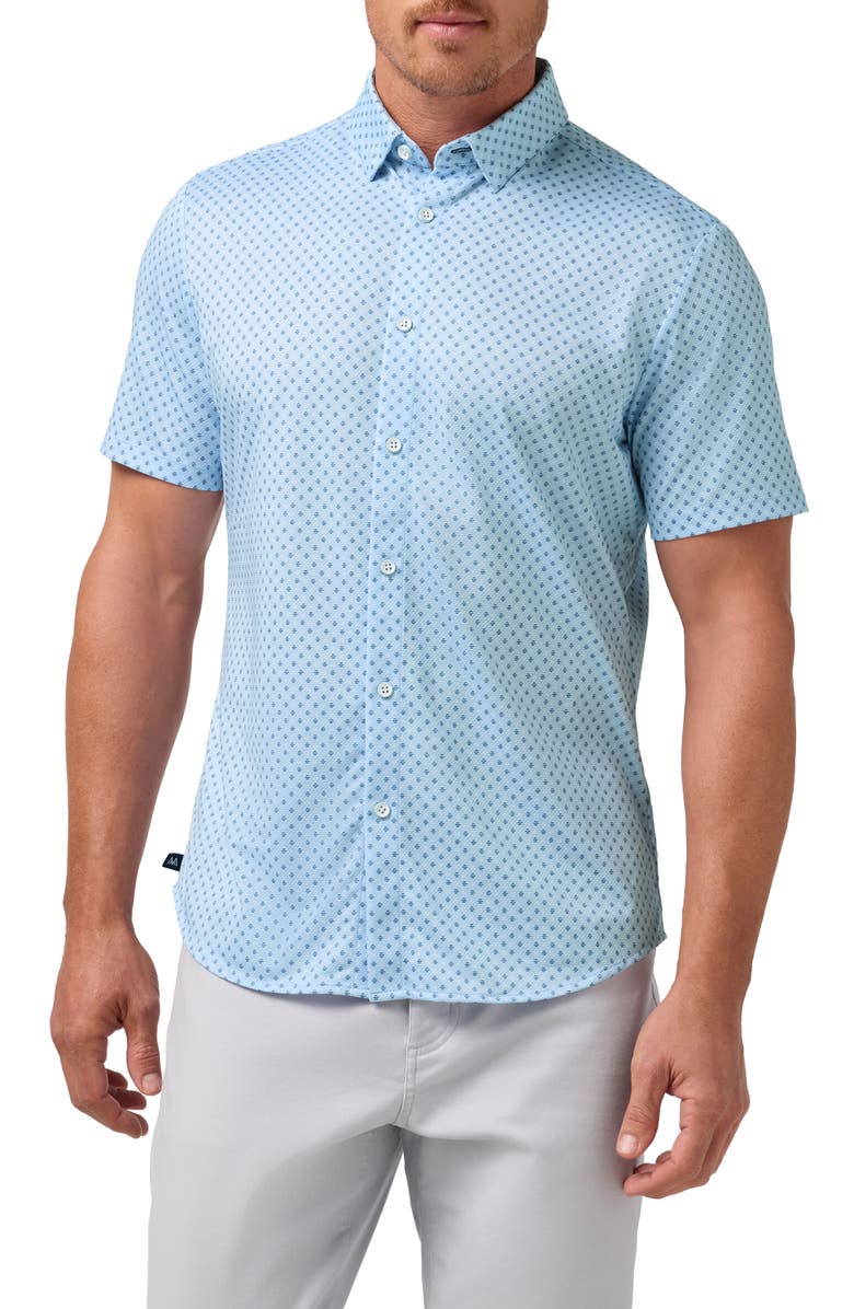 Mizzen+Main Halyard Print Short Sleeve Performance Button-Up Shirt, Main, color, Cloud Blue Circle Dash