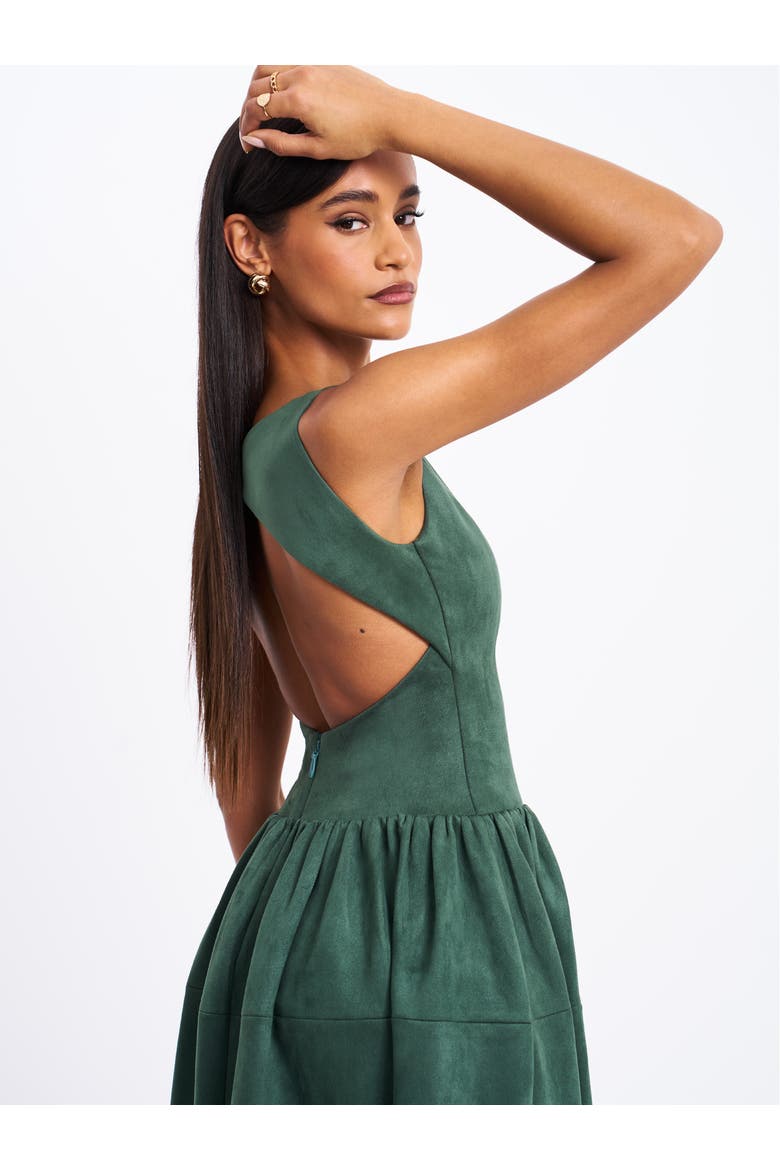 Laila Suede Boat Neck Backless Midi Dress, Alternate, color, Green