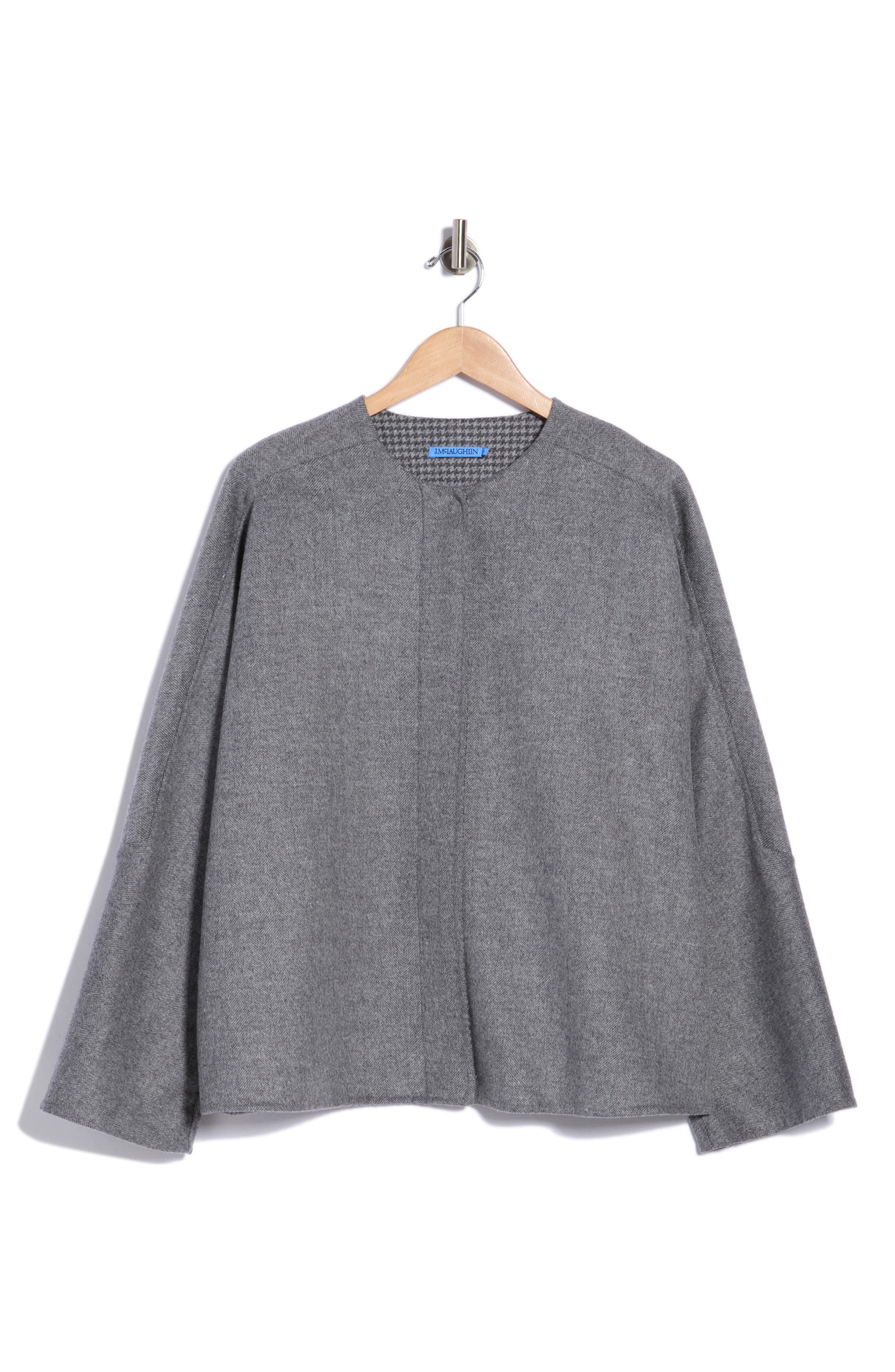 Bora Zip Front Wool Blend Herringbone Poncho