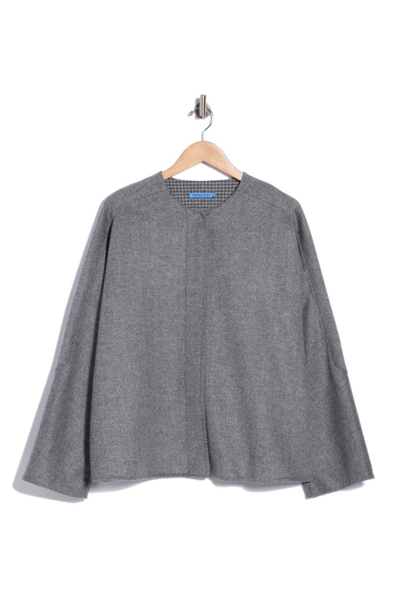 Bora Zip Front Wool Blend Herringbone Poncho, Main, color, GRAY