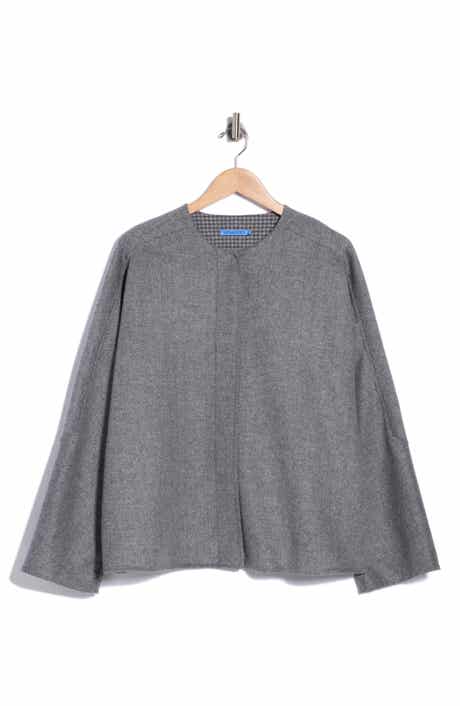 Bora Zip Front Wool Blend Herringbone Poncho