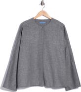 JMCLAUGHLIN Bora Zip Front Wool Blend Herringbone Poncho
