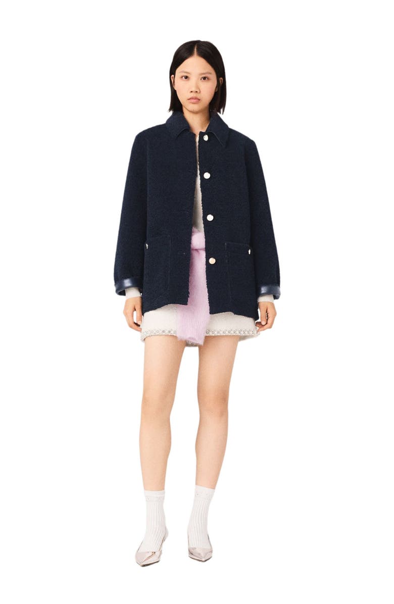 maje Reversible Faux Shearling Jacket, Alternate, color, Navy