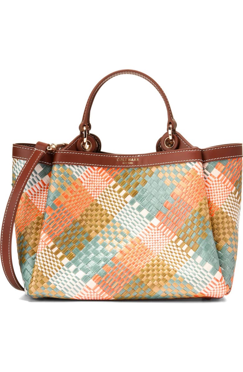 Cole Haan Small Midtown Crossbody Tote, Main, color, Multi Color Woven Raffia Print
