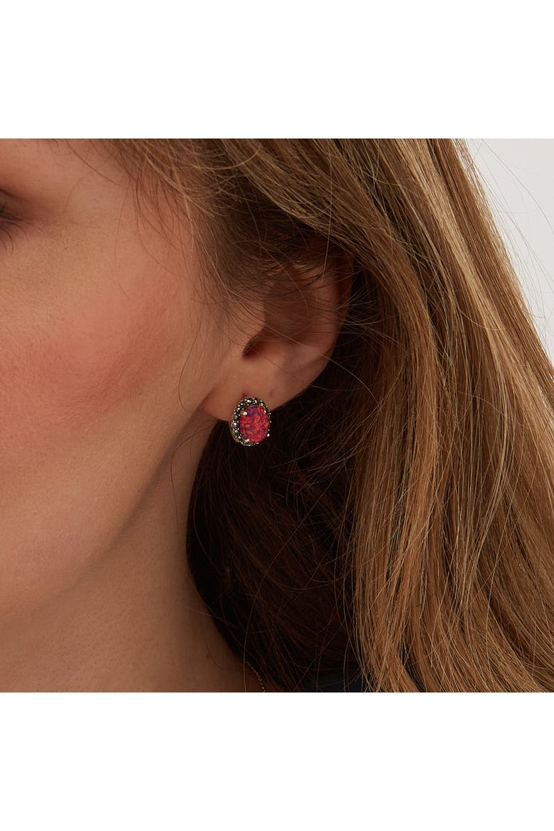 Oval Red Opal High Quality Sterling Silver Earrings, Alternate, color, Silver