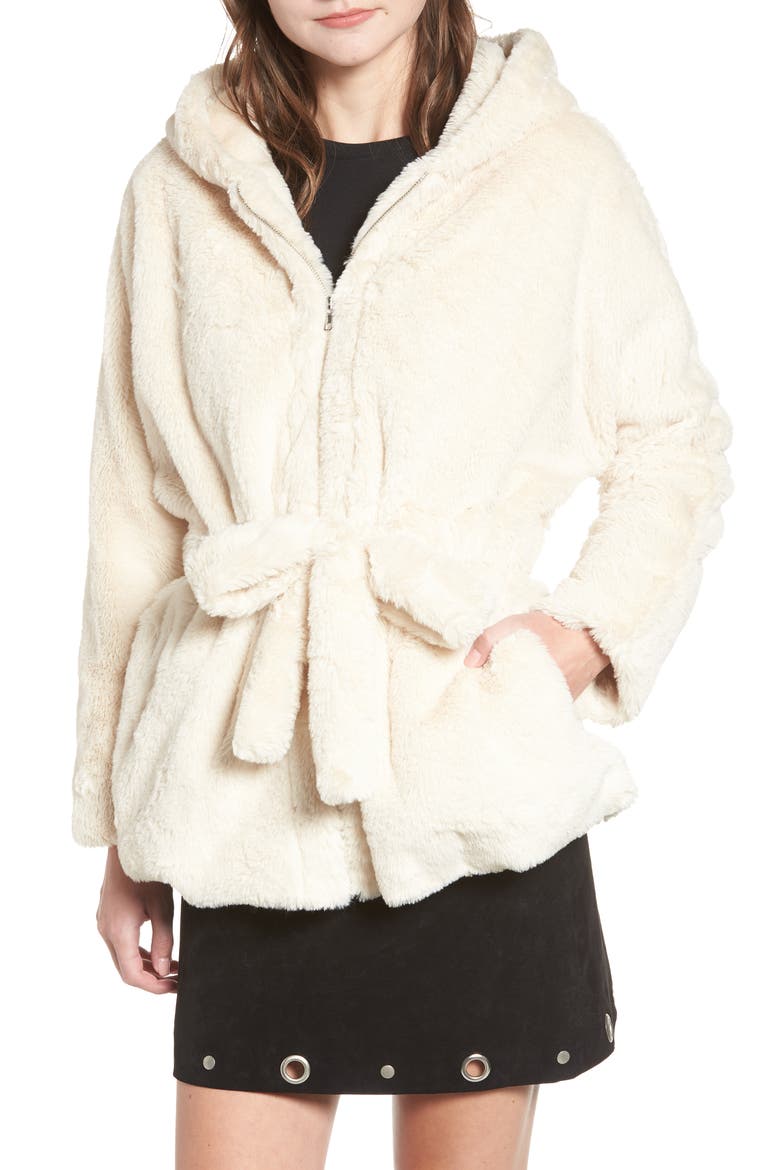 Faux Fur Hooded Jacket, Main, color, CREAM
