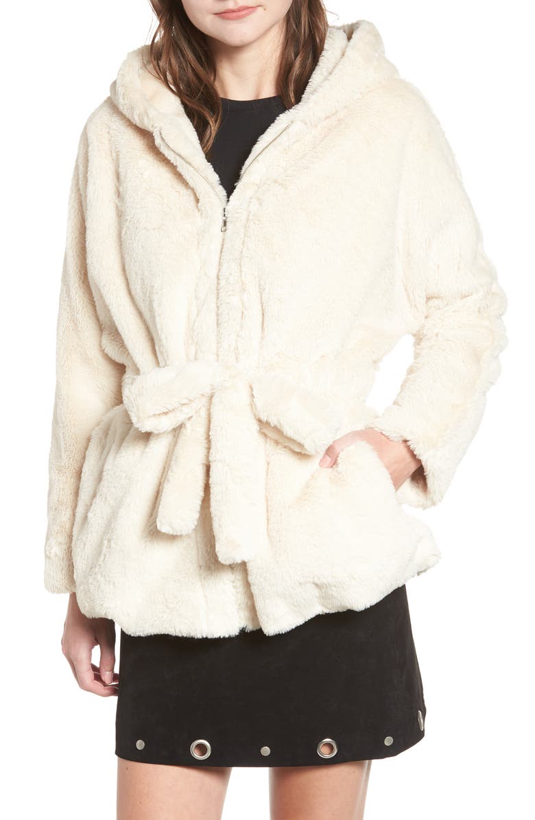 MOON RIVER Faux Fur Hooded Jacket, Main, color, 