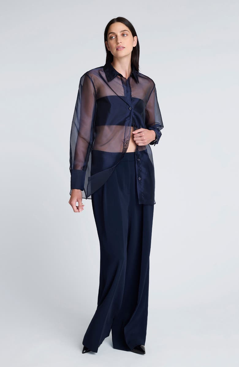 Kenneth Cole Oversize Sheer Organza Button-Up Shirt, Alternate, color,