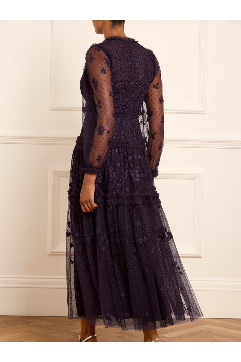 Autumn Lace Long Sleeve Ankle Gown, Alternate, color, Midnight