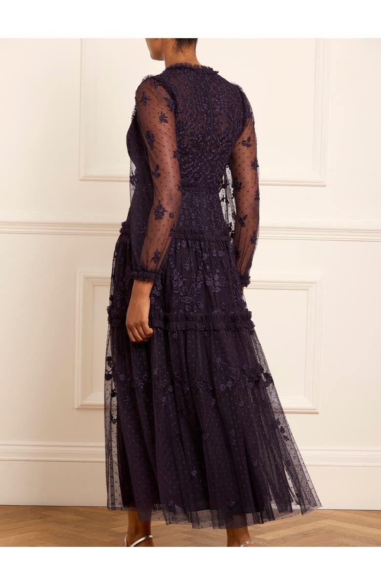 Needle & Thread Autumn Lace Long Sleeve Ankle Gown, Alternate, color, Midnight