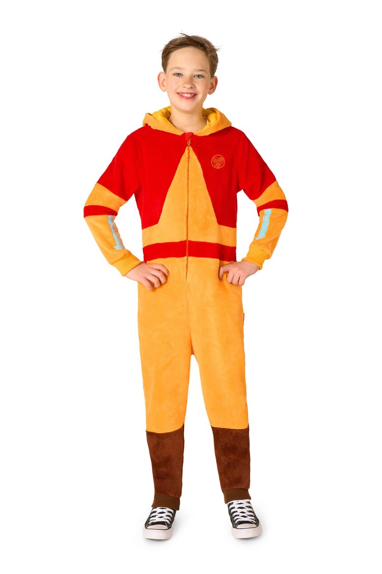 Kids' Aang Hooded Jumpsuit, Alternate, color, Beige/Red