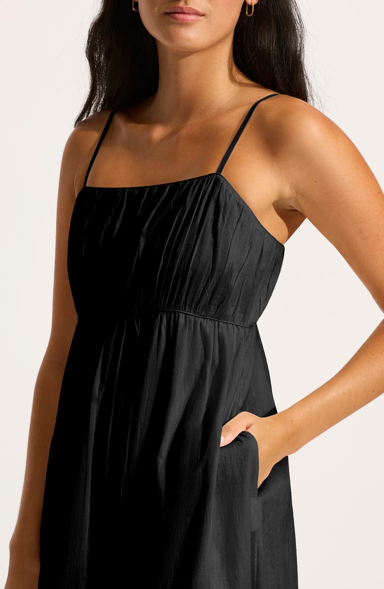 Seafolly Piped Organic Cotton Cover-Up Dress, Alternate, color, Black