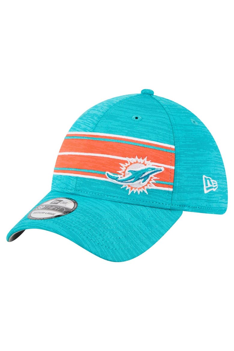 Men's New Era  Aqua Miami Dolphins Stripes 39THIRTY Flex Hat, Alternate, color, Aqua