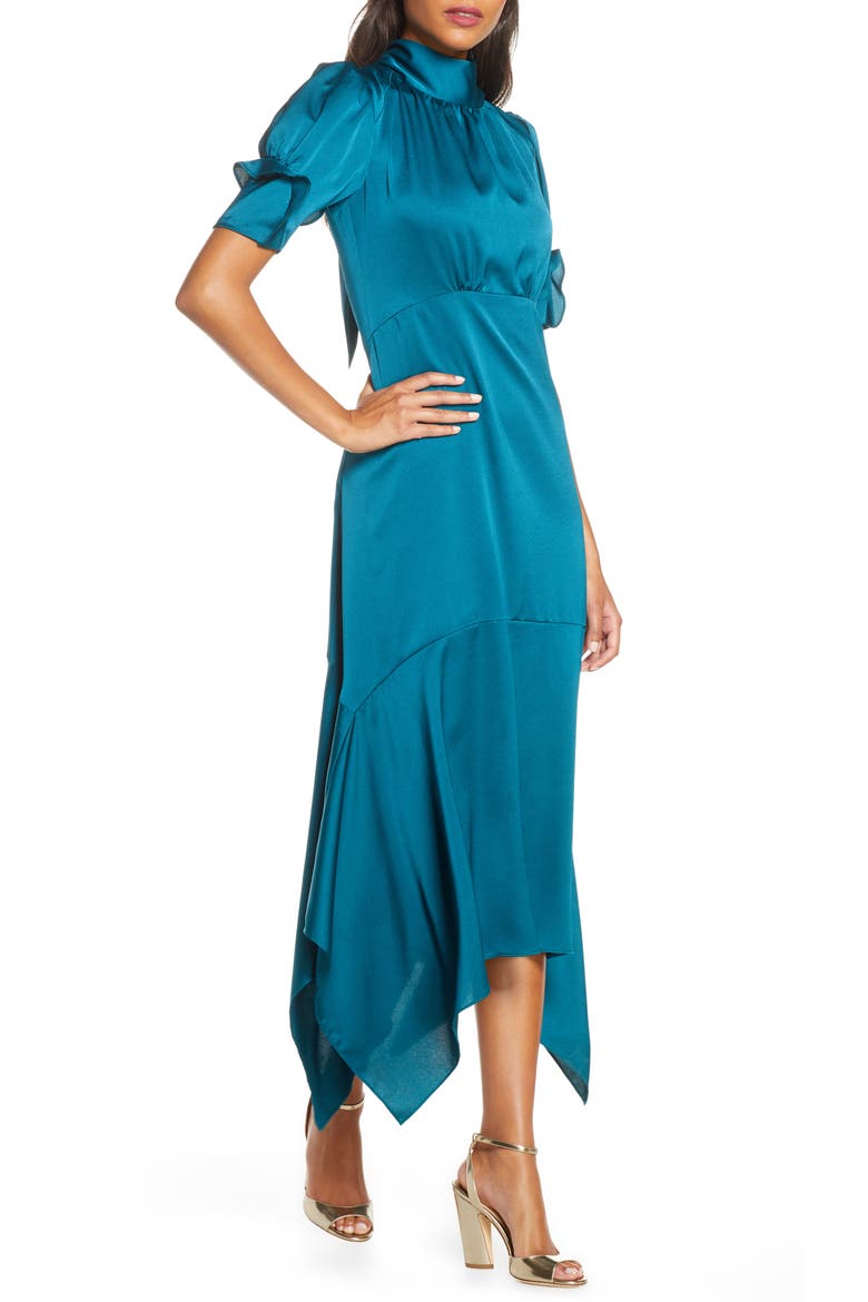Ruffle Puff Sleeve Dress, Alternate, color, TEAL