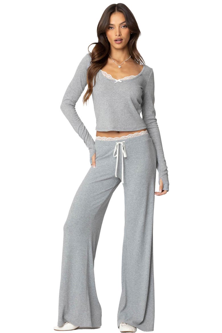 Peekaboo Lace Trim Knit Long Sleeve Top (Women) | Nordstrom