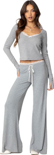 EDIKTED Peekaboo Lace Trim Knit Long Sleeve Top | Nordstrom