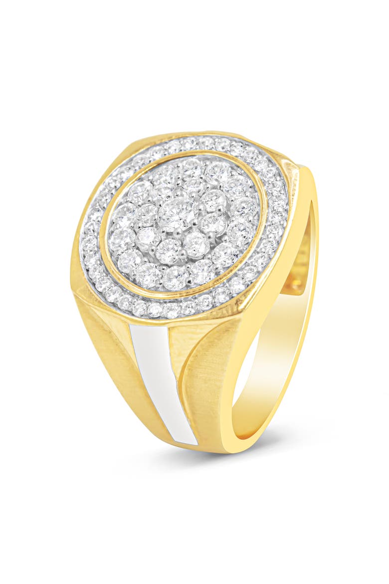 10K Yellow Gold 1 1/2 Cttw Diamond Cluster and Halo Signet Mens Ring, Alternate, color, Yellow