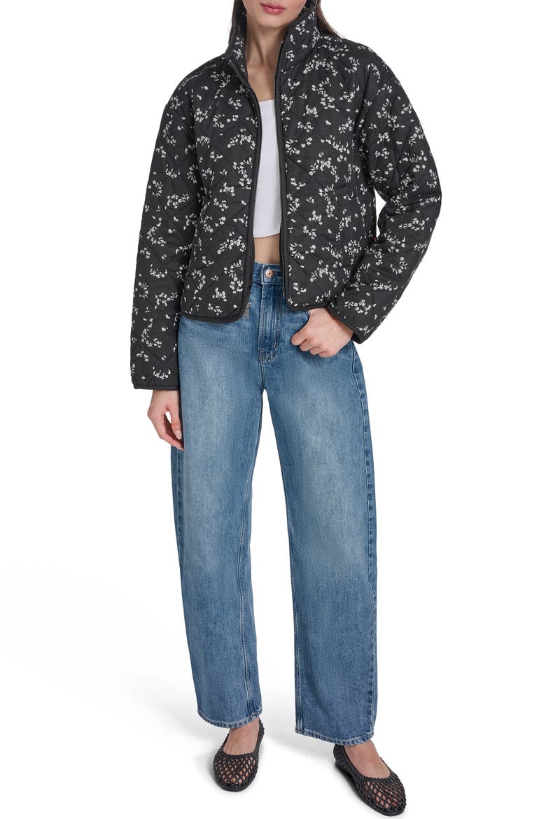 Quilted Cotton Jacket, Alternate, color, BLACK W. WHITE FLORAL