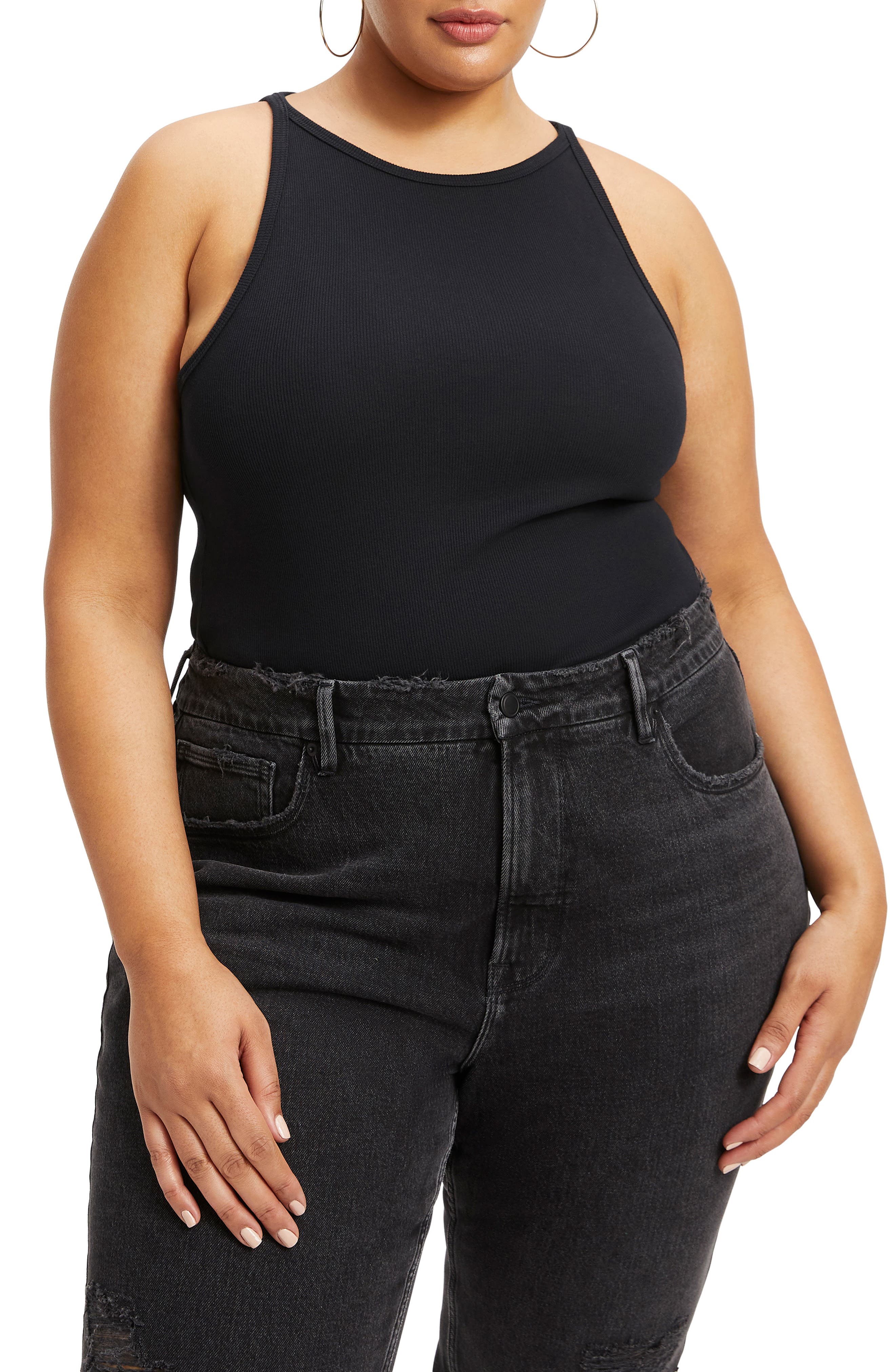 Good American Cutaway Crop Organic Cotton Rib Tank (Women) | Nordstrom