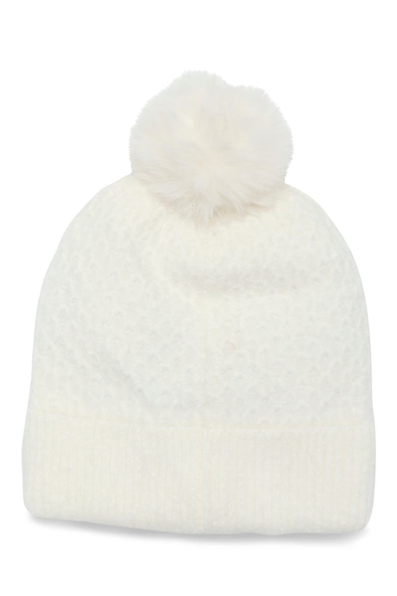 Stud Faux Fur Pom Beanie, Alternate, color, WHITE