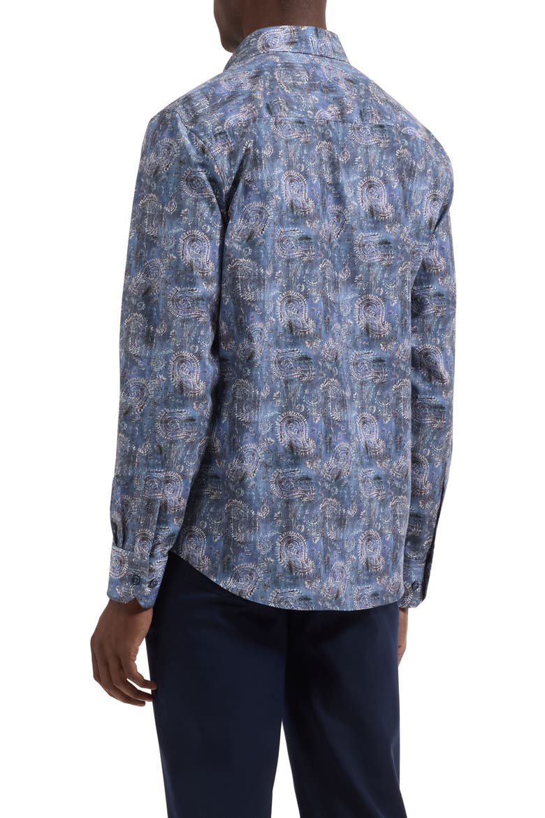 Julian Shaped Fit Paisley Button-Up Shirt, Alternate, color, STEEL