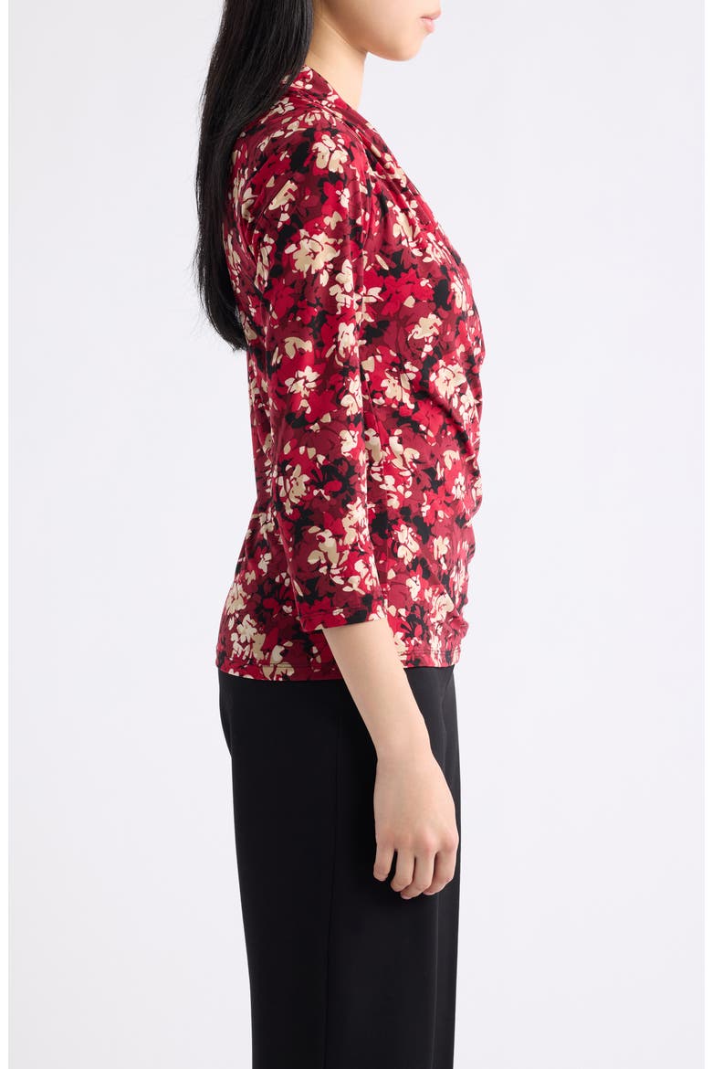 Print Faux Wrap Top, Alternate, color, TITIAN RED MULTI