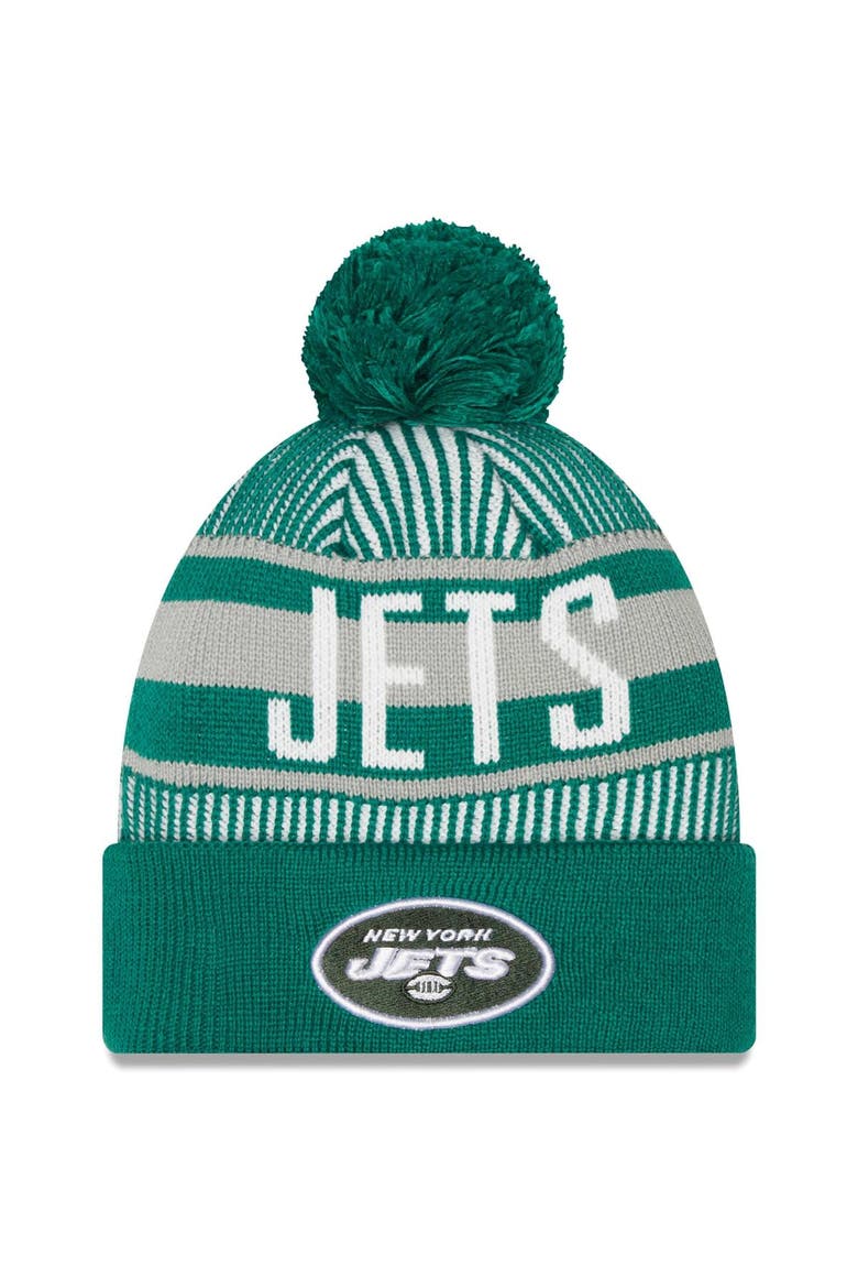 Men's New Era Green New York Jets Striped Cuffed Knit Hat with Pom, Main, color, Green