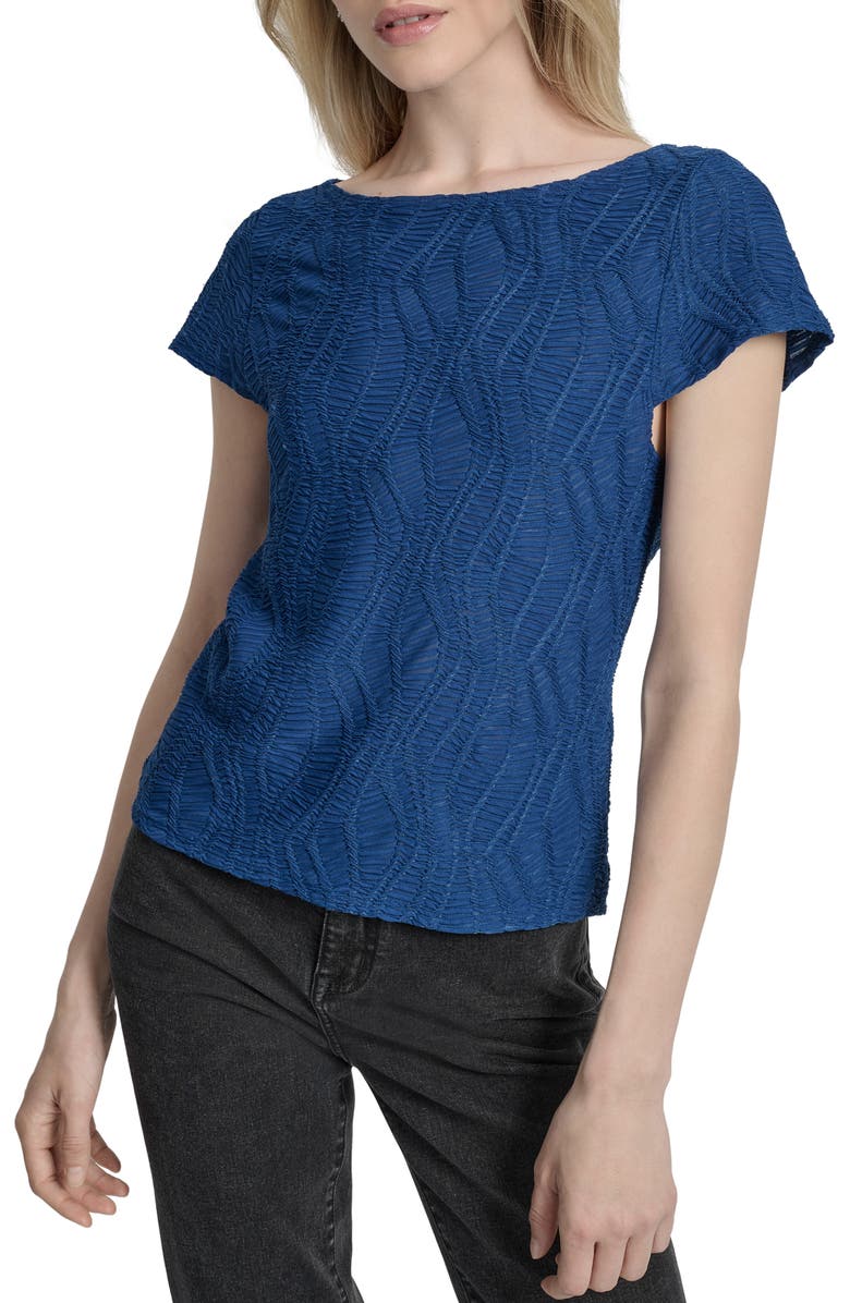 DKNY Texture Knit Top, Main, color, Cadet Blue