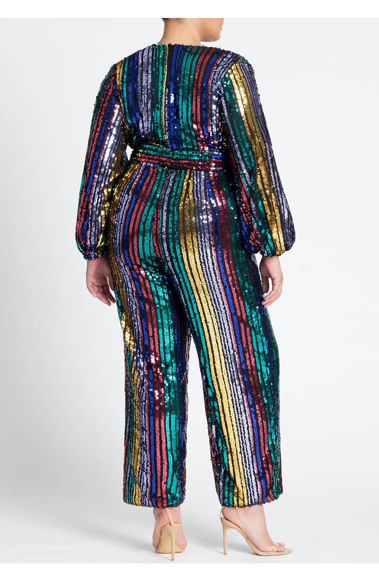 ELOQUII Multicolor Stripe Sequin Jumpsuit, Alternate, color, Multicolor