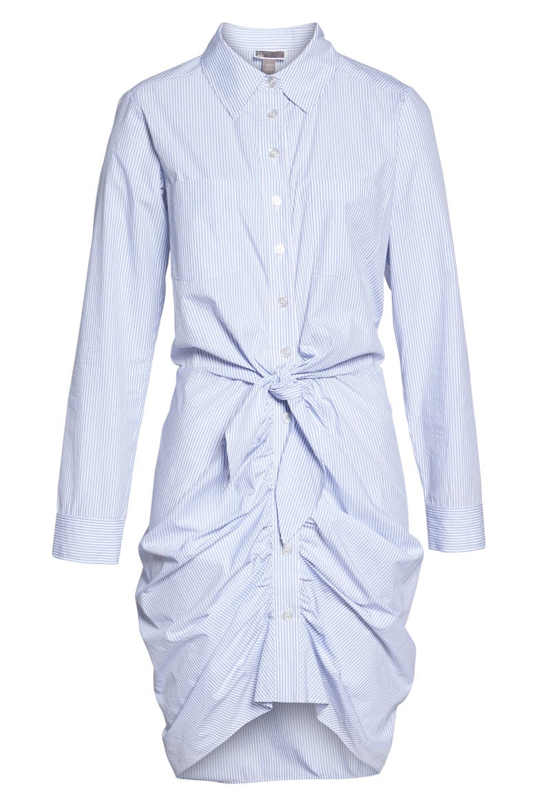 Ruched Tie Waist Shirtdress, Alternate, color, BLUE/ WHITE STRIPE