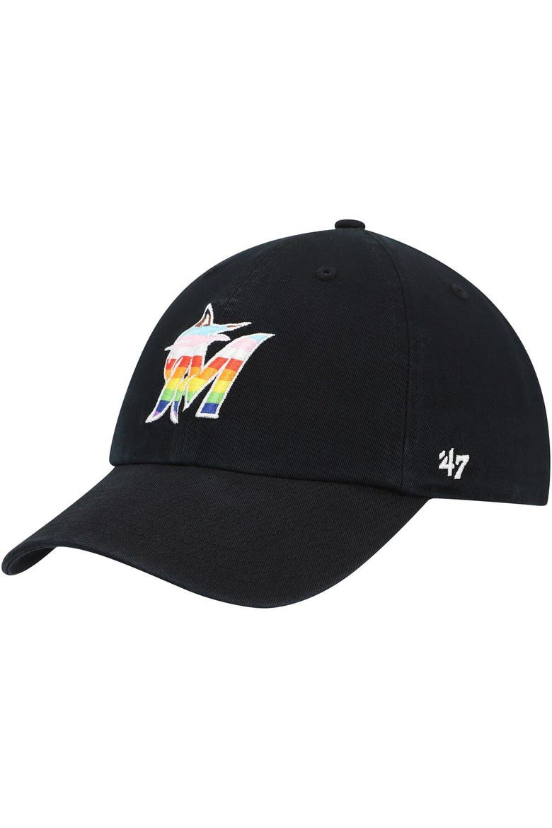 Men's '47  Black Miami Marlins Team Pride Clean Up Adjustable Hat, Main, color, Black