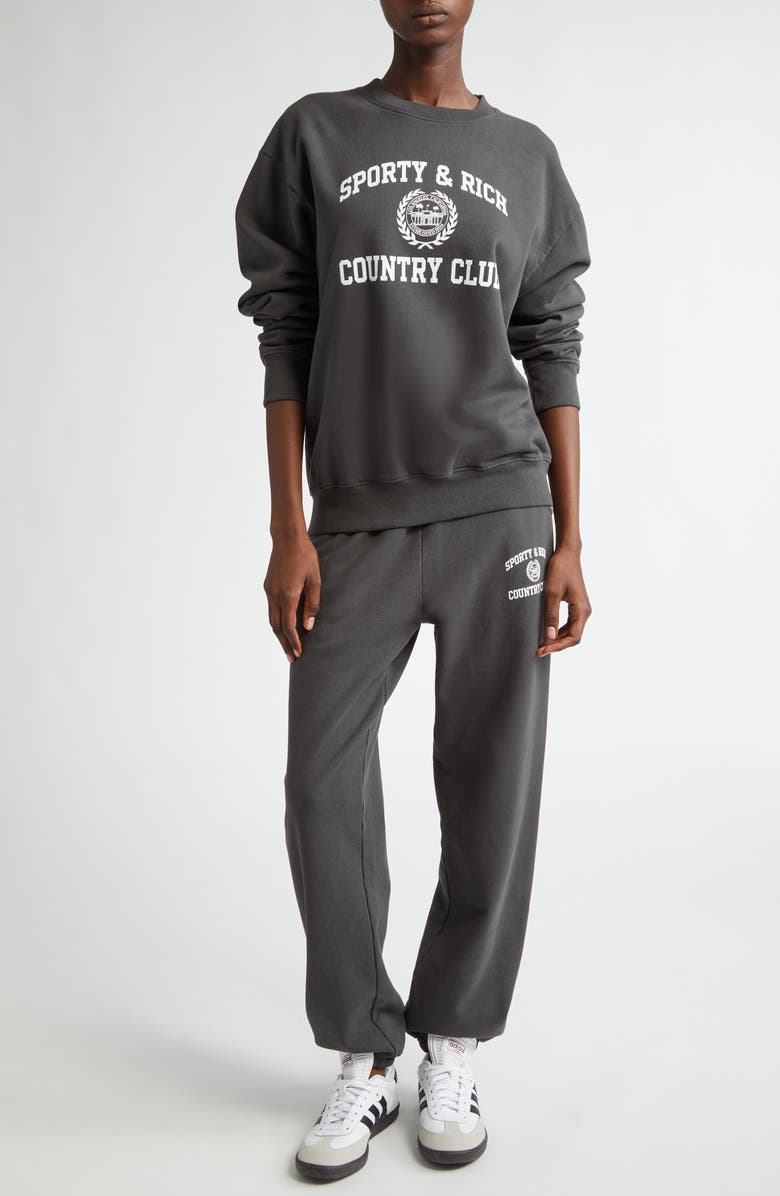 Sporty & Rich Varsity Crest Cotton Sweatpants, Alternate, color, 