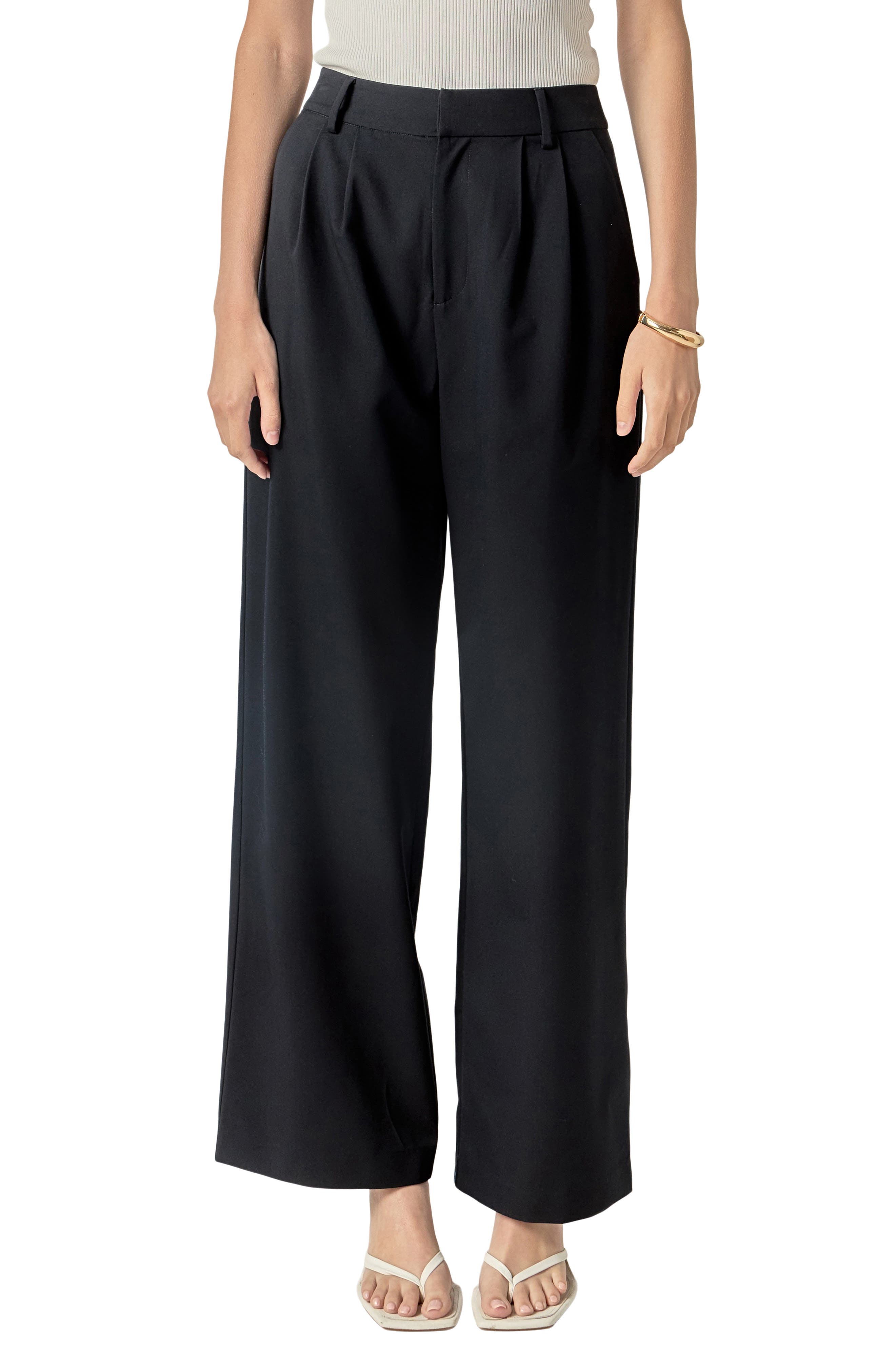 English Factory Pleat Front High Waist Wide Leg Pants