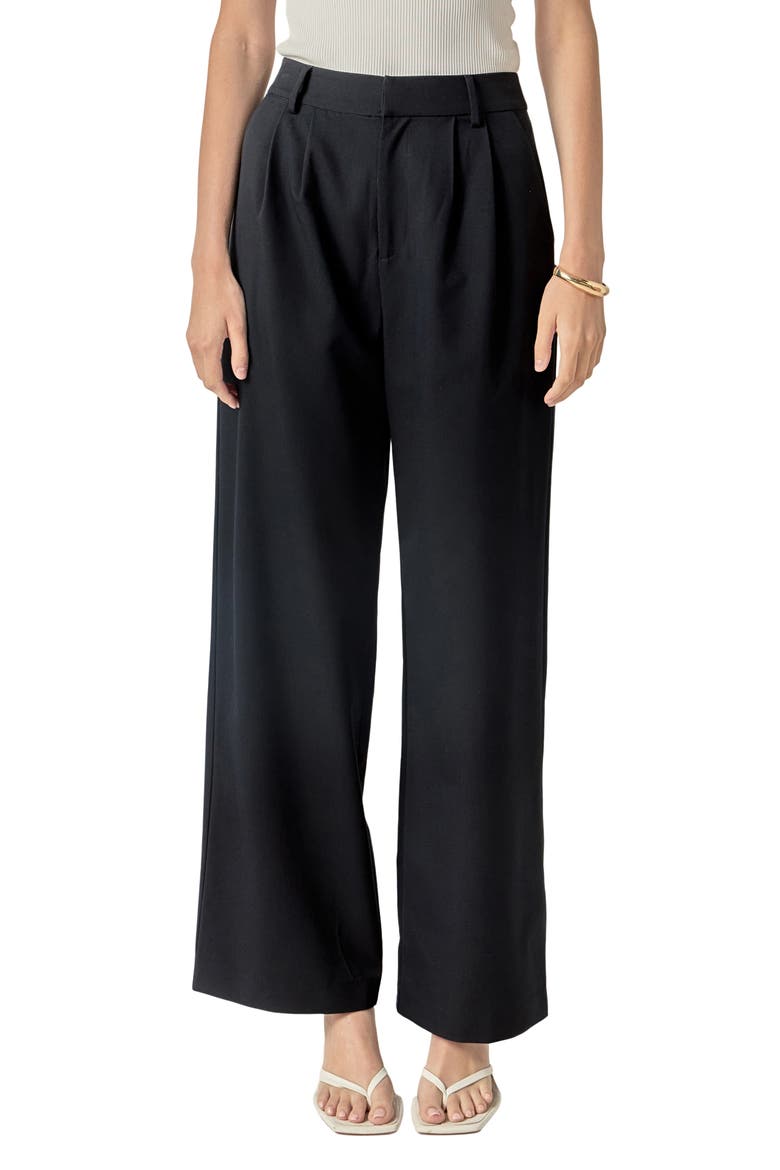 Pleat Front High Waist Wide Leg Pants, Main, color, NAVY