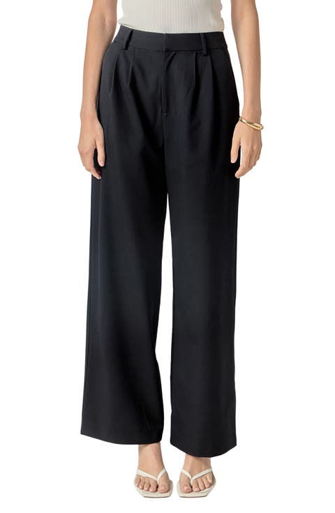 Pleat Front High Waist Wide Leg Pants