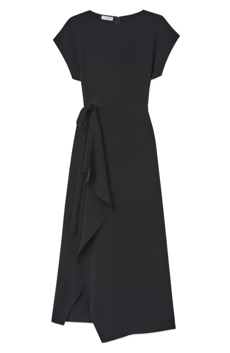 Lafayette 148 New York Tie Front Draped Crepe Dress, Alternate, color, Black