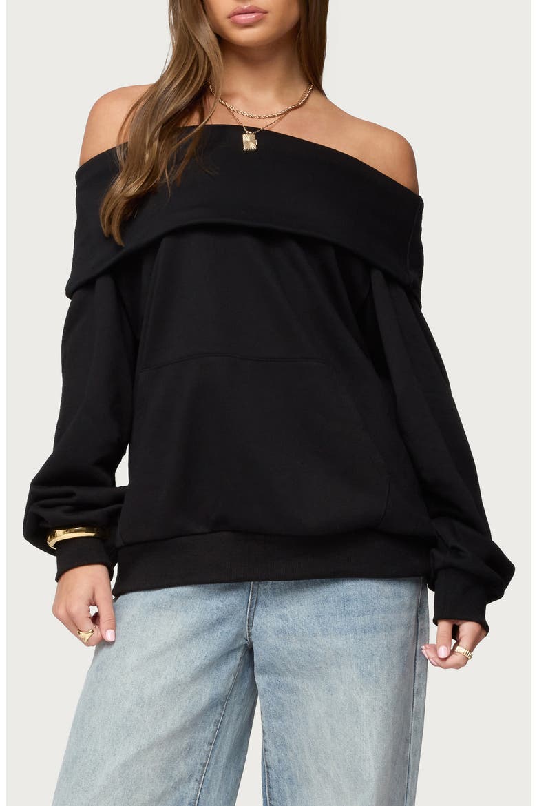 Ashlee Off the Shoulder Cotton Blend Sweatshirt, Main, color, BLACK