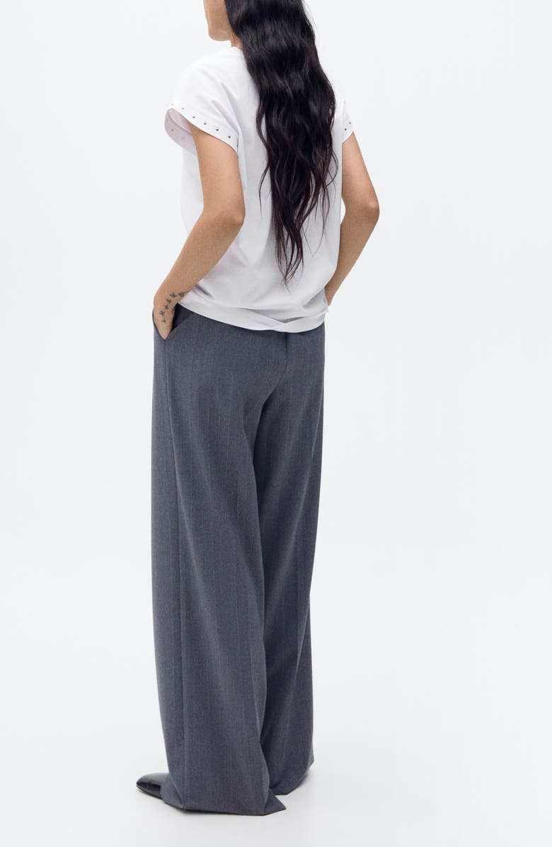 MANGO Stud Accent Cotton V-Neck T-Shirt, Alternate, color, White