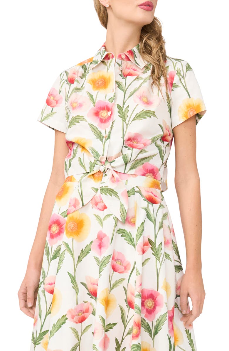 Ted Baker Libby Floral Tie Front Cotton Button-Up Shirt, Main, color,