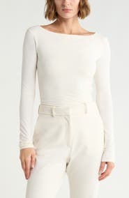 Leith Boat Neck Long Sleeve Ruched Top