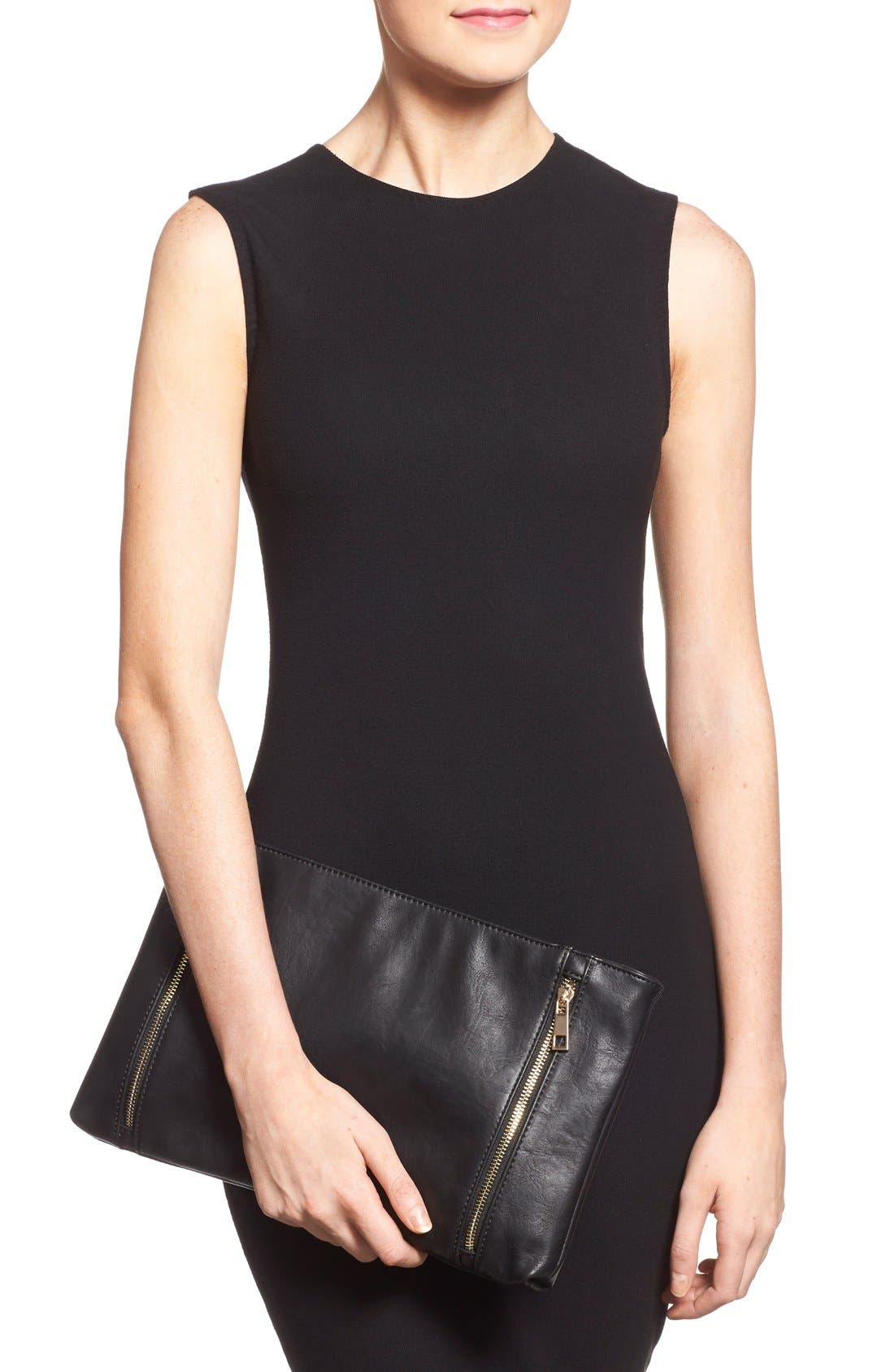 'Judd' Oversize Faux Leather Zip Clutch, Alternate, color, BLACK