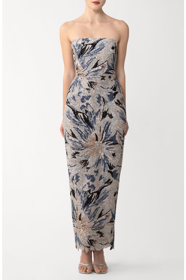 Meryl Strapless Sequin Gown, Main, color, BLUE MULTI