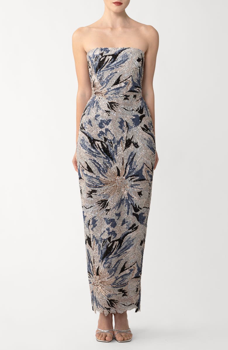 SAU LEE Meryl Strapless Sequin Gown, Main, color, Blue Multi