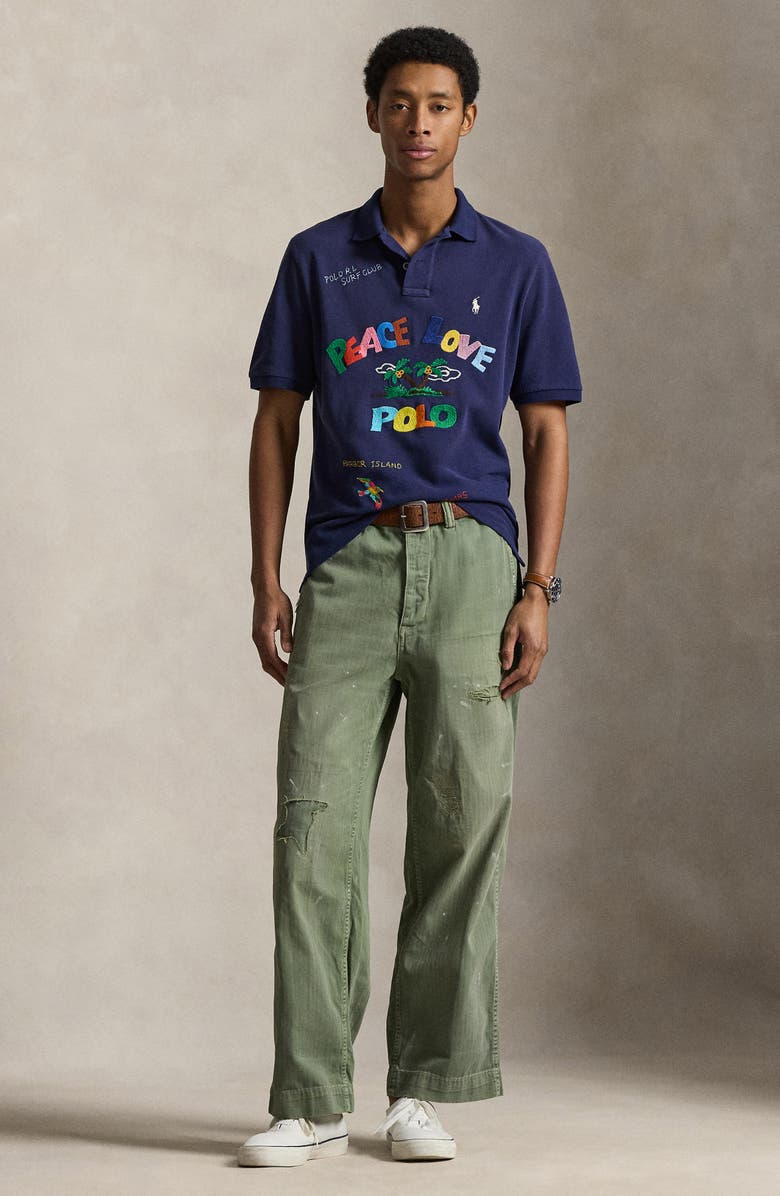 Polo Ralph Lauren Classic Fit Peace Love Embroidered Polo, Alternate, color, Dark Cobalt