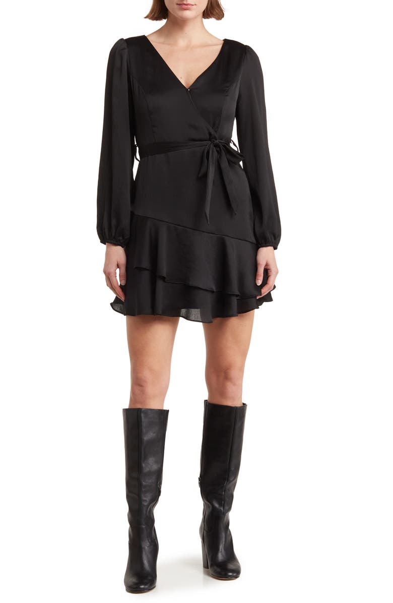 Melrose and Market Ruffle Long Sleeve Faux Wrap Minidress, Main, color, 