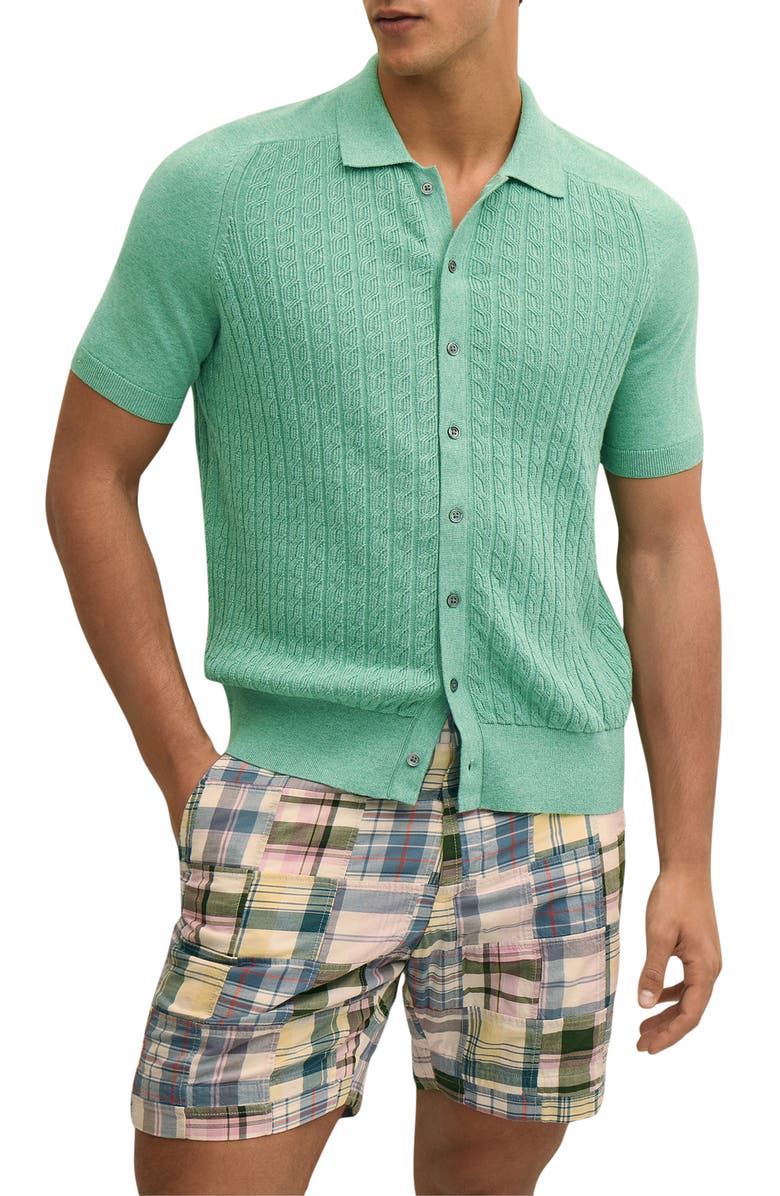 Brooks Brothers Cabled Full Button Cotton Cardigan, Main, color, Green Heather