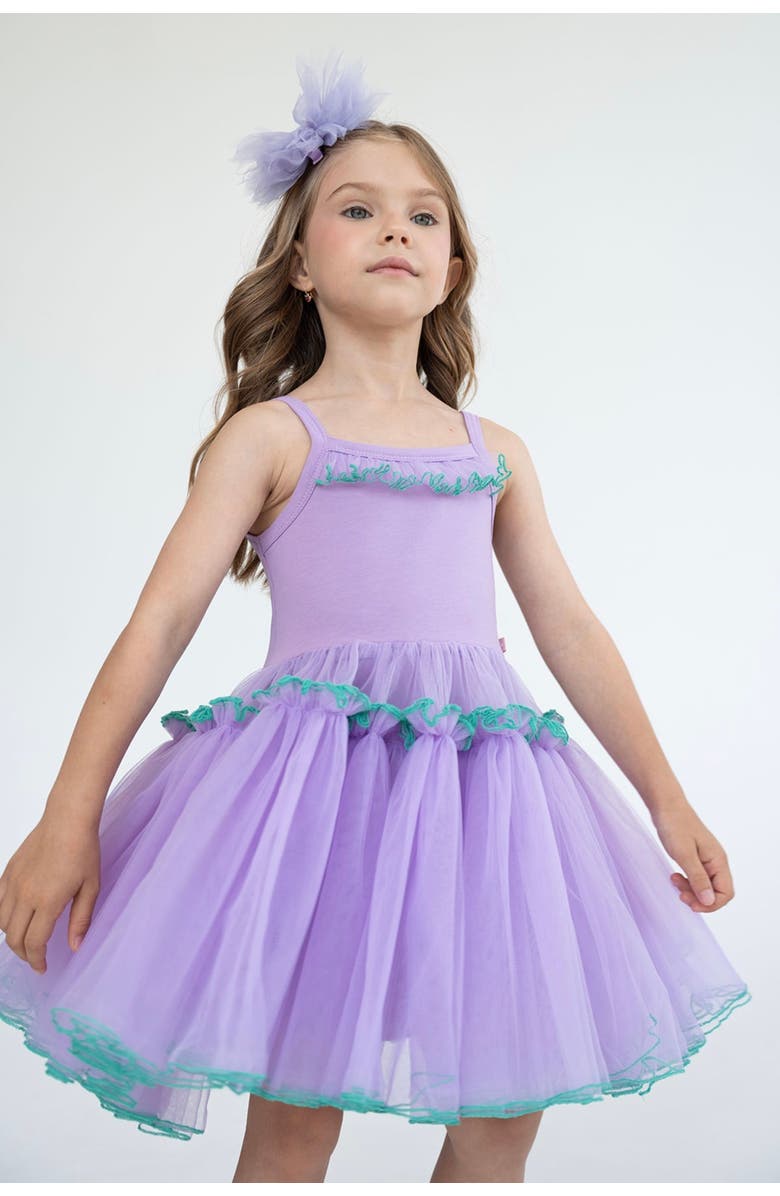 Mini Celebrities Aster Strappy Tulle Dress, Alternate, color, Purple Bloom