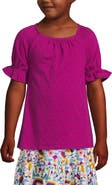 Lands' End Girls Plus Short Sleeve Eyelet Ruffle Sleeve Top